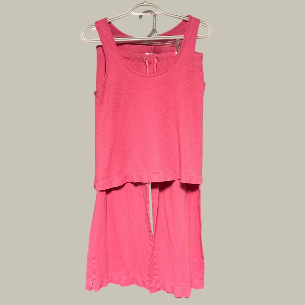 Lake Pajamas Pink Pointelle Knit Tank and Wide Leg Pants Lounge Set Small